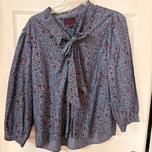 J. Crew Blue Floral Blouse with Bow
